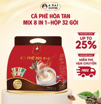 Túi cà phê Mix 8in1 (32 gói ) - Cà Phê Hòa Tan A Đại, Mix 8 Hương Vị Cà Phê Chuẩn Vị, Đậm Đà 32 gói